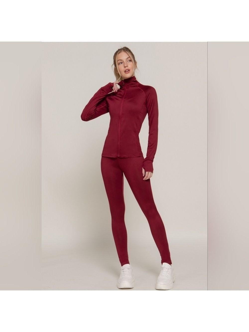 New Burgundy Zip-Up Slim Fit Yoga Jacket Women's Size S-L - Picture 4 of 5